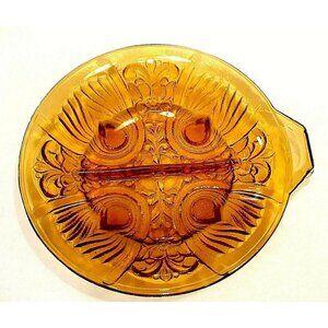 Indiana Glass Killarney Amber Round Divided Relish Candy Dish Decorative Celtic